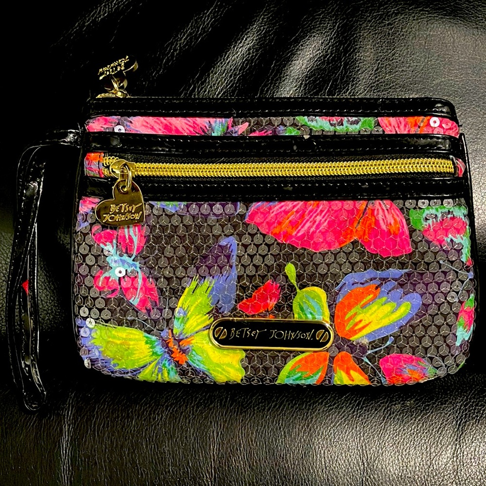 Betsy Johnson Small clear sequin butterfly print bag